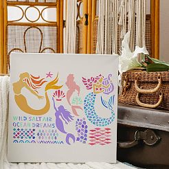 大きなプラスチック製の再利用可能な描画絵画ステンシル テンプレート  スクラップブック、布地、タイル、床、家具、木材の塗装用  長方形  人魚模様  297x210mm&nbsp;DIY-WH0202-210
