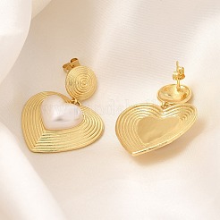 ラックメッキハート真鍮ダングルスタッドピアス  長持ちメッキ  鉛フリー＆カドミウムフリー  ABSパール付き  18KGP本金メッキ  41x30.5mm&nbsp;EJEW-H143-16G