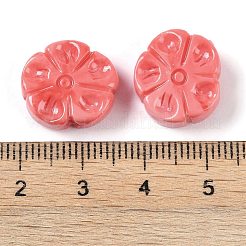 合成貝で染めた彫刻ビーズ  花  ライトコーラル  14x15.5x6mm  穴：1.2mm&nbsp;SHEL-H005-15