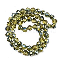 透明電気メッキガラスビーズ連売り  多面カット  ラウンド  ダークオリーブグリーン  9.5~10mm  穴：1.2mm  約59個/連  22.05''（56センチメートル）&nbsp;EGLA-N002-34C-B16