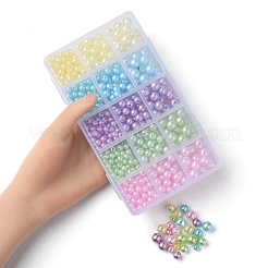 605 個 15 スタイルスプレー塗装 ABS プラスチック模造パールビーズ  ラウンド  ミックスカラー  6~10x5.5~9.5mm  穴：1.8~2mm&nbsp;OACR-YW0001-34