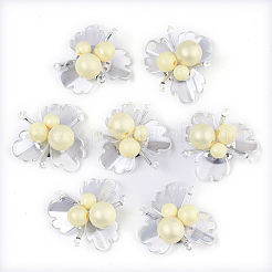 ガラスカボション  アクリルとプラチナメッキの鉄の穴あきディスクセッティング  花  ライトゴールデンロッドイエロー  27~30x29~31x14mm&nbsp;FIND-S321-08-A03