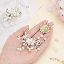 パールの靴飾り1セット  プラチナ合金のパーツとクリスタルラインストーンのカボション  花  ホワイト  58x90x15.5mm&nbsp;FIND-FG0001-41
