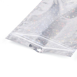 キラキラ輝くホログラフィックスターのプラスチック包装、陰陽模様の再封可能な袋  トップセルフシールパウチ  長方形  銀  20x13.9x0.01cm  片側の厚さ：2.5ミル（0.065mm）&nbsp;OPP-N002-02B