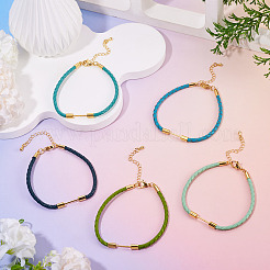 5個 5色 3mm編み込みラウンドイミテーションレザーコードブレスレット作り  304ステンレススチールのカニカンと真鍮のビーズバー付き  ゴールドカラー  ラックめっき  長持ちメッキ  ミックスカラー  7-1/8インチ（18.2cm）  ピン：1mm  1pc /カラー&nbsp;MAK-TA0001-35B