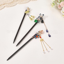 3個 3スタイルガラスヘアスティック  女性の女の子のためのヘアアクセサリー  花  ミックスカラー  180mm  1個/スタイル&nbsp;MRMJ-DJ0001-13B
