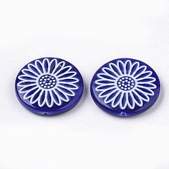 スプレー塗料淡水シェルビーズ  印刷  デイジーの花とフラットラウンド  ミックスカラー  20x4mm  穴：0.8mm&nbsp;SHEL-N026-05