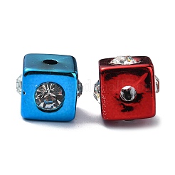 UVメッキアクリルビーズ  ラインストーン付き  キューブ  ミックスカラー  14x17x17mm  穴：3.7mm&nbsp;OACR-E033-35