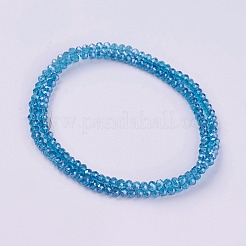 電気メッキガラスビーズセット  パール光沢メッキ  多面カット  ロンデル  ブルー  3~3.5x2~2.5mm  穴：0.8mm  約135~140個/連  14.6インチ（37cm）&nbsp;X-GLAA-F077-PL02