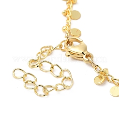 女性用真鍮フラットラウンドチャームチェーンブレスレット  24KGP本金メッキ  6-7/8インチ（17.5cm）&nbsp;BJEW-G672-04G