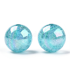 ABカラー透明クラックルラウンドアクリルビーズ  ダークターコイズ  20mm  穴：2.5mm  約108個/500g&nbsp;CACR-S006-04