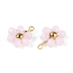 304ステンレス鋼のペンダント付きガラス  花のチャーム  多面カット  ピンク  10.5~11x9x3mm  穴：1.4mm&nbsp;GLAA-T028-13B