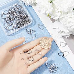 304ステンレススチールフレンチフックピアス金具80個  100個の丸カン付き  ステンレス鋼色  16.5x10x2mm  ピン：1mm&nbsp;STAS-SP0001-18P