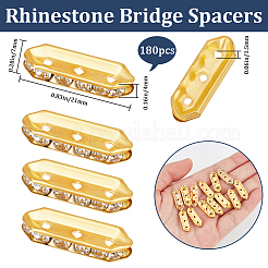 180穴鉄グレードAラインストーンブリッジスペーサー3個  6のPCラインストーン付き  六角  クリスタル  ゴールドカラー  21x7x4mm  穴：1.5mm&nbsp;RB-BBC0001-04G