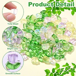 スプレー塗り透明ガラス・ビーズ  チューリップの花と葉  ミックスカラー  6.5~9x9~14x4.5~5.5mm  穴：1mm&nbsp;GLAA-YW0003-76