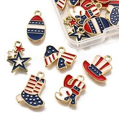 24個 6スタイル 独立記念日 合金エナメルペンダント  混合図形  ミックスカラー  13~19x10~16x1.5mm  穴：1.8mm  4個/スタイル&nbsp;ENAM-FP0002-31