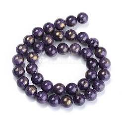天然石馬山ジェイドビーズ連売り  金箔  染め  ラウンド  インディゴ  8mm  穴：1mm  約50個/連  15.75インチ（40cm）&nbsp;X-G-F670-A25-8mm