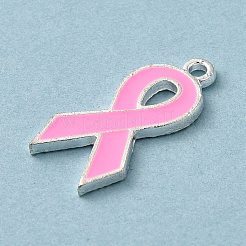 乳がんピンクアウェアネスリボンテーマ合金エナメルペンダント  銀  意識のリボン  23x11x1.7mm  穴：1.5mm&nbsp;X-ENAM-A147-01L