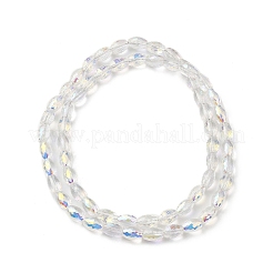 透明電気メッキガラスビーズ連売り  ABカラー  多面カット  オーバル  クリアAB  11x8mm  穴：1.4mm  約58~60個/連  26.18~27.16インチ（66.5~69cm）&nbsp;EGLA-I017-01-AB01