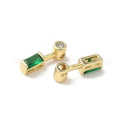 真鍮、透明キュービックジルコニア、ガラスチャーム  フラットラウンド＆長方形  カドミウムフリー＆鉛フリー  長持ちメッキ  ラックめっき  18KGP本金メッキ  13.5x3.5x4.5mm  穴：1.4mm&nbsp;KK-G536-15G