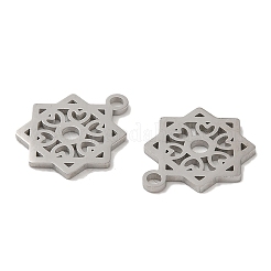 変色しない304ステンレススチールチャーム  レーザー切断  ハートチャーム付きの花  ステンレス鋼色  15x13x1mm  穴：1.6mm&nbsp;STAS-J042-03P