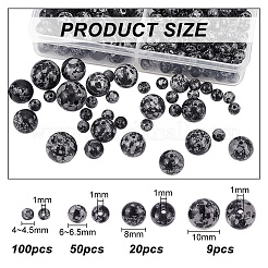 合成スノーフレーク黒曜石ビーズ179個（4サイズ）  ラウンド  4~10mm  穴：1mm&nbsp;G-AR0005-39