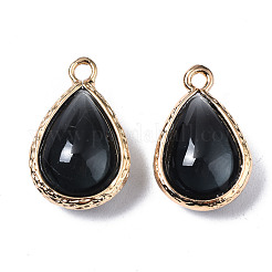 ガラスチャーム  ゴールデントーン真鍮パーツ  ドロップ  ミックスカラー  22x14x8mm  穴：1.5mm&nbsp;GLAA-Q068-19B-M