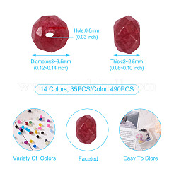 490 個 14 色模造ヒスイガラスビーズ連売り  多面カット  そろばん  ミックスカラー  3~3.5x2~2.5mm  穴：0.8mm  35個/カラー&nbsp;GLAA-CD0001-13