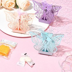 30個 6色 ヨーロッパ風 中空蝶 ウェディングドレス 紙 キャンディ ギフト包装箱  結婚式用の折りたたみ収納ボックス  ミックスカラー  4.4x11x8.3cm  5個/カラー&nbsp;CBOX-CJ0001-01