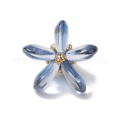 染色されたガラスのペンダント  花  真鍮のループと鉄の金具付き  ミックスカラー  20.5x25.5x20.5mm  穴：4x3mm&nbsp;PALLOY-MZ00658