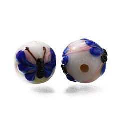 手作りランプワークビーズ  蝶と花の丸い  藤紫色  14~16x13.5~14mm  穴：2.8mm&nbsp;LAMP-K042-07B