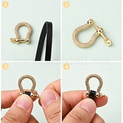 真鍮製マイクロパヴェクリアキュービックジルコニアDリングアンカーシャックルクラスプ  ブレスレット製作用  ニッケルフリー  16KGP本金メッキ  22x19.5x6mm  穴：1.2mm&nbsp;ZIRC-S066-052-NF