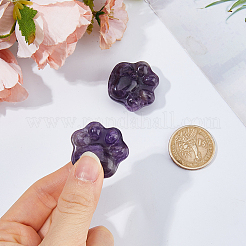 天然アメジスト彫刻像2個、自宅オフィスのデスクトップ装飾用  猫の足のプリント  30x28mm&nbsp;G-FH0002-75B