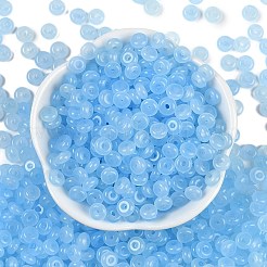 透明な色のガラスシードビーズ  ドーナツ  ライトスカイブルー  6.5x3mm  穴：1.8mm  約30個/10g&nbsp;X1-SEED-P008-01B-02
