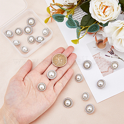 20個 2スタイル ABSプラスチック模造パールシャンクボタン  合金パーツ  1穴  花  プラチナ  15~17.5x10.5mm  穴：2~2.4mm  10個/スタイル&nbsp;BUTT-DC0001-06P