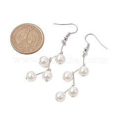 丸い模造真珠のアクリル製ダングルイヤリング  女性用アイアンイヤリング  ホワイトスモーク  65x8mm&nbsp;EJEW-JE05855