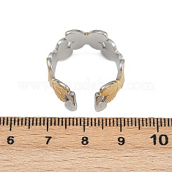 304ステンレススチール製ダブルカラーカフリング  イオンプレーティング（ip）  ゴールデン·ステンレス鋼色  蝶  12mm  内径: 調節可能&nbsp;RJEW-S635-01GP-17