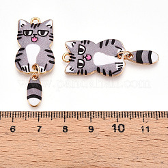合金エナメルチャーム  ゴールドカラー  猫のチャーム  ミックスカラー  39x15.5x2mm  穴：2mm&nbsp;X-FIND-Q102-12M