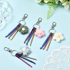 アルミかぎ針と綿編みの花のペンダント装飾  合金製回転式ロブスター クロウ クラスプ バッグ飾り用チャーム  プラチナ  ミックスカラー  129.5mm&nbsp;HJEW-JM04326