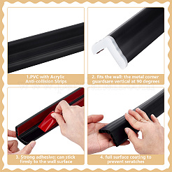 アクリル衝突防止ストリップ付き粘着PVC  壁のコーナーガード  ブラック  600x40x40mm&nbsp;AJEW-WH0609-874B