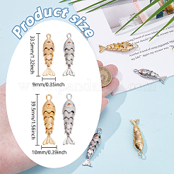 8個4色真鍮ペンダント  魚  ミックスカラー  33.5~39.5x9~10x6.5~7.5mm  穴：1.5~2.5x3~4mm  2個/カラー&nbsp;KK-ME0003-46B
