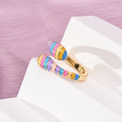 女性用真鍮エナメルカフオープンリング  カドミウムフリー＆鉛フリー  長持ちメッキ  ラックめっき  18KGP本金メッキ  カラフル  2.5~5.5mm  内径：17mm&nbsp;RJEW-A098-01G-05