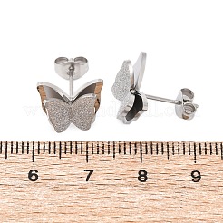 変色しにくい304ステンレススチールスタッドピアス  テクスチャ  蝶  ステンレス鋼色  10x12x3.5mm  ピン：0.8mm&nbsp;EJEW-H367-19P