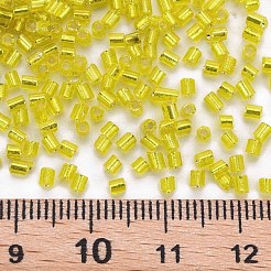 ガラス竹ビーズ  銀並ぶ  きいろ  1.8~2.2x1.8~2mm  穴：0.8~0.9mm  約15000個/ポンド&nbsp;SEED-S032-08A-30