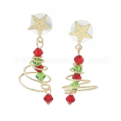 合金ダングルスタンドピアス  ガラスと  クリスマスツリー  ゴールドカラー  ミックスカラー  42x18mm&nbsp;EJEW-H173-03G
