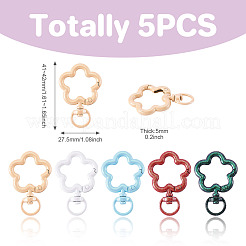 スプレー塗装された合金製スイベルスナップフック留め具5個  グリッターパウダー付き  花  カドミウムフリー＆鉛フリー  ミックスカラー  41~42x27.5x5mm&nbsp;FIND-TADJ0001-07