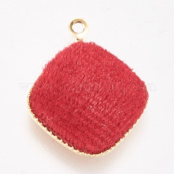 真鍮チャーム  ベルベットと  菱形  18KGP本金メッキ  レッド  18x15x3mm  穴：1mm&nbsp;KK-P138-10D
