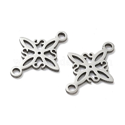 304ステンレススチールの菱形フラワーコネクターチャーム  変色しない  艶出し  ステンレス鋼色  19x13.5x1mm  穴：1.8mm&nbsp;STAS-G361-04P