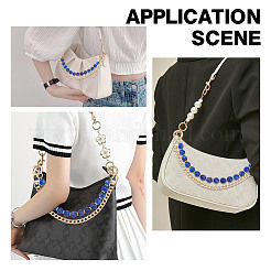 2個 2スタイル 14mm ブルー ラウンド 樹脂 天然石風 ビーズ バッグ 装飾チェーン & アイアン カーブチェーン ショート バッグ ストラップ セット  ライトゴールド  300~305mm  1個/スタイル&nbsp;PURS-AR0001-05