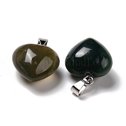 天然苔瑪瑙のペンダント  プラチナブラスループ付き  ハート  18~19x15~15.5x7~10mm  穴：6x2.5~3mm&nbsp;G-I311-A08